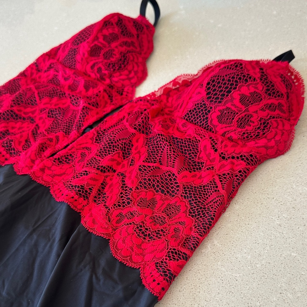 Red and Black Lace Chemise